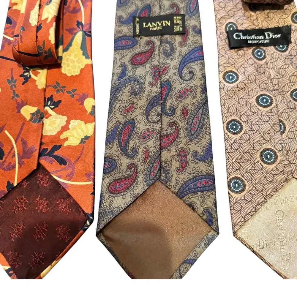 Vintage Silk Designer Tie Lot Lanvin Christian Dior AKM Made in Italy